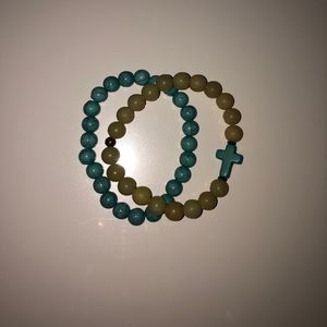 Green and turquoise cross bracelet